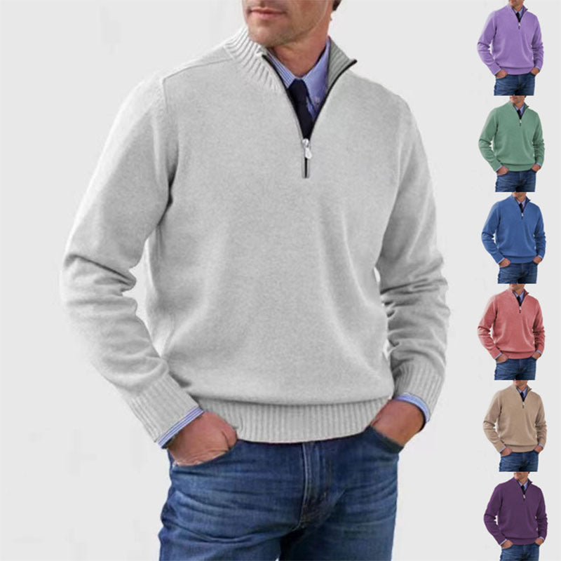 Peywa Men’s Stand Collar Zipper Sweater – Winter Knitted Long Sleeve