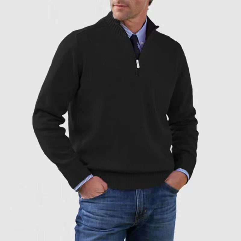 Peywa Men’s Stand Collar Zipper Sweater – Winter Knitted Long Sleeve