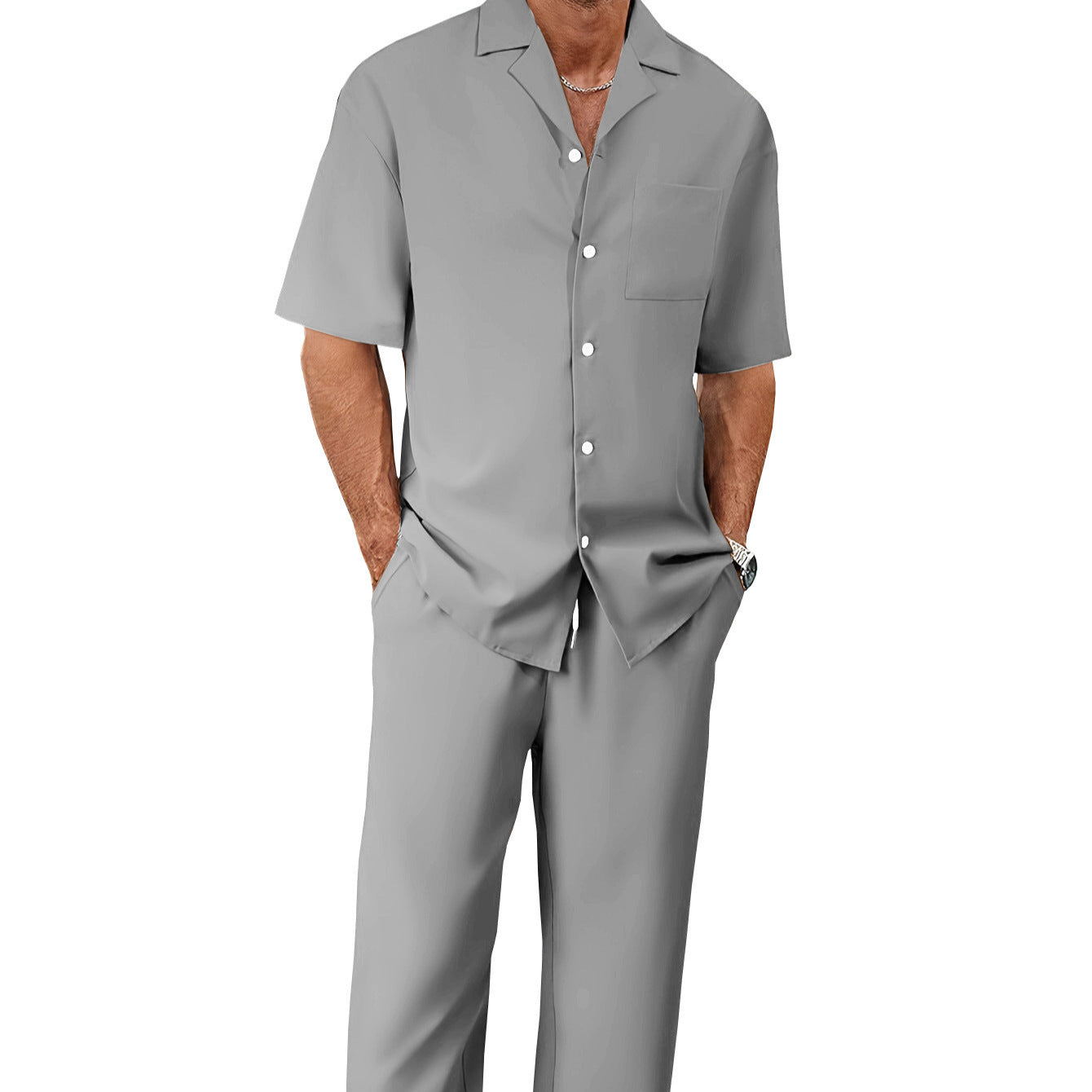 Peywa Men’s Summer Shirt & Trousers Set – Fashion Lapel Two-Piece Outfit