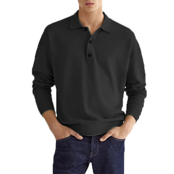 Men’s V-Neck Button Polo Shirt – Casual Autumn Long Sleeve Jacket