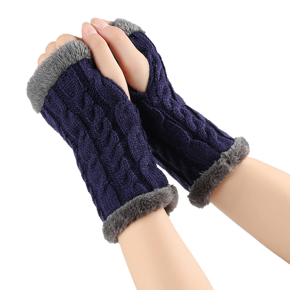 Women’s Winter Plush Fingerless Gloves – Thick Fleece Woolen Knit