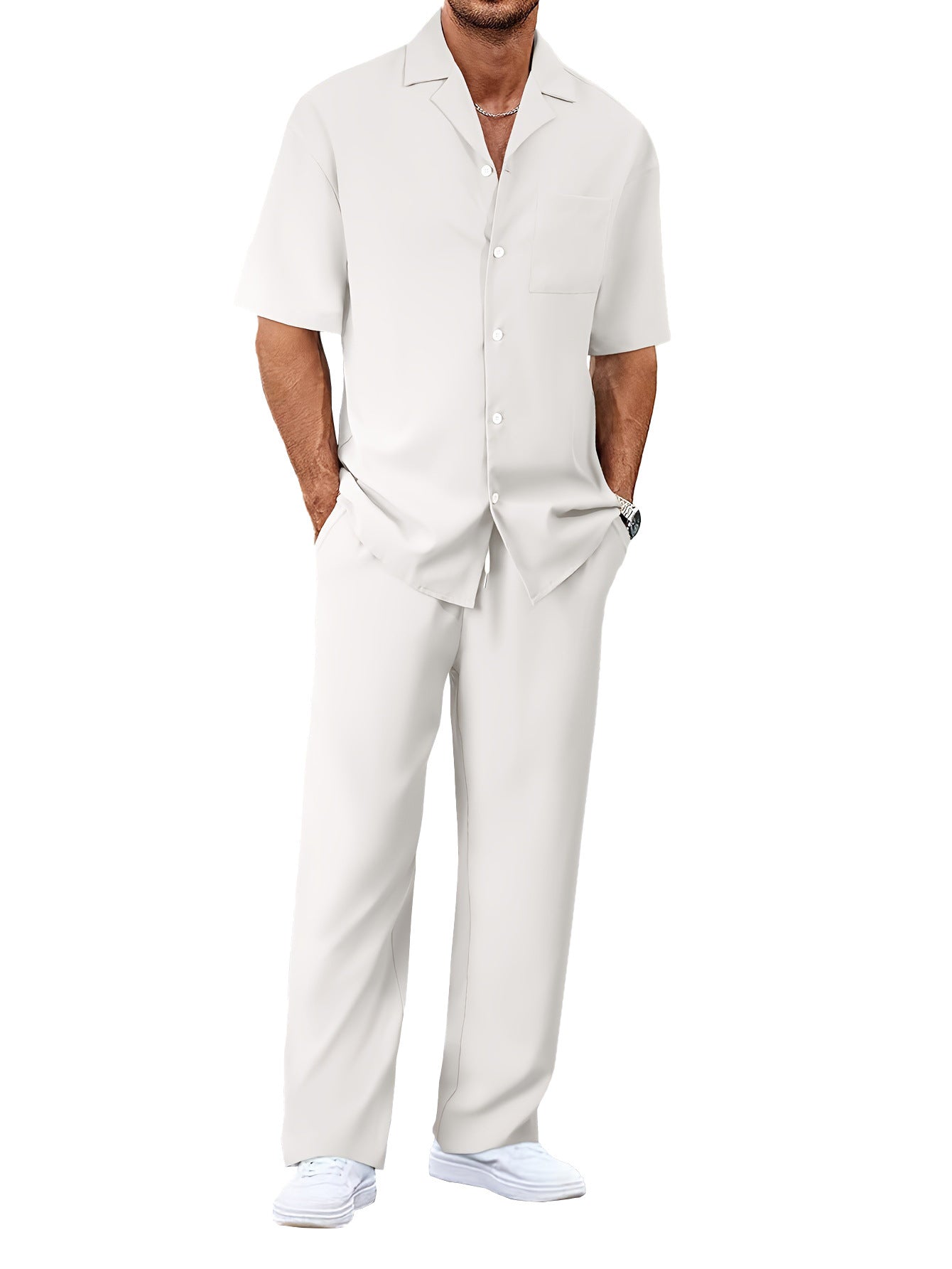Peywa Men’s Summer Shirt & Trousers Set – Fashion Lapel Two-Piece Outfit