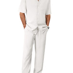 Peywa Men’s Summer Shirt & Trousers Set – Fashion Lapel Two-Piece Outfit