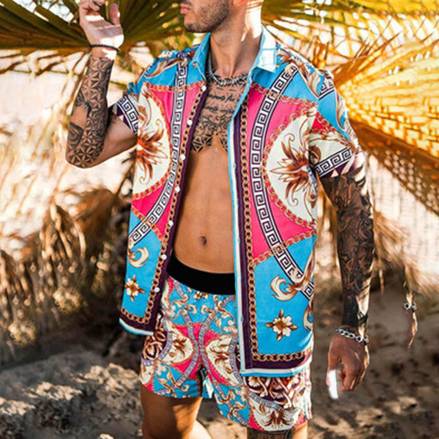 Peywa Men’s Floral Beach Two Piece Set – Summer Casual Outfit
