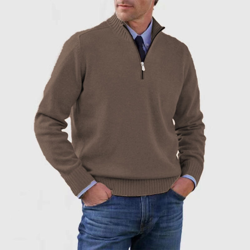 Peywa Men’s Stand Collar Zipper Sweater – Winter Knitted Long Sleeve