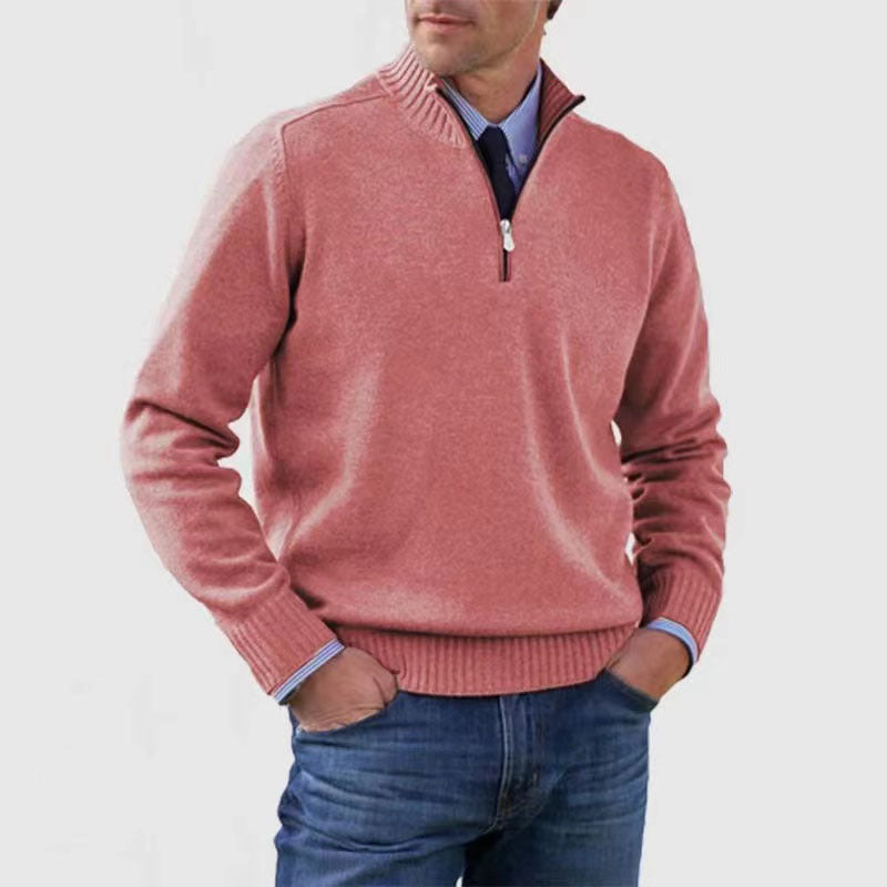 Peywa Men’s Stand Collar Zipper Sweater – Winter Knitted Long Sleeve