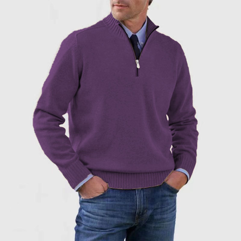 Peywa Men’s Stand Collar Zipper Sweater – Winter Knitted Long Sleeve
