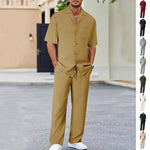Peywa Men’s Summer Shirt & Trousers Set – Fashion Lapel Two-Piece Outfit