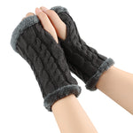 Women’s Winter Plush Fingerless Gloves – Thick Fleece Woolen Knit
