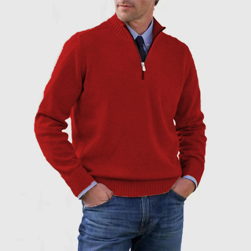 Peywa Men’s Stand Collar Zipper Sweater – Winter Knitted Long Sleeve