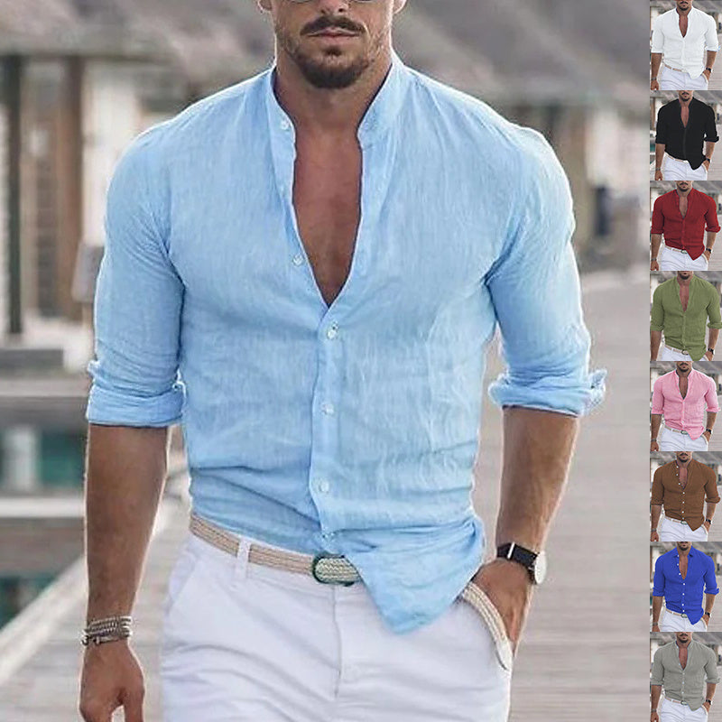Men’s Long Sleeve Casual Shirt – Solid Color Button-Up Top