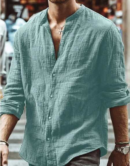 Men’s Long Sleeve Casual Shirt – Solid Color Button-Up Top