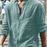 Men’s Long Sleeve Casual Shirt – Solid Color Button-Up Top