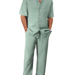 Peywa Men’s Summer Shirt & Trousers Set – Fashion Lapel Two-Piece Outfit