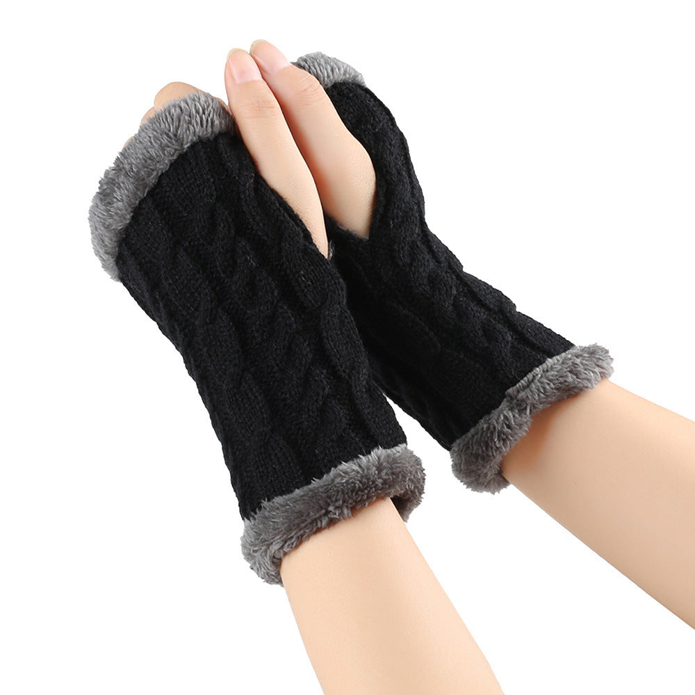 Women’s Winter Plush Fingerless Gloves – Thick Fleece Woolen Knit