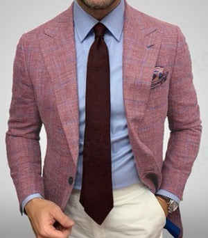 Men’s Plaid Lapel Suit Coat – Long Sleeve Business Blazer