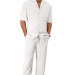 Peywa Men’s Summer Shirt & Trousers Set – Fashion Lapel Two-Piece Outfit
