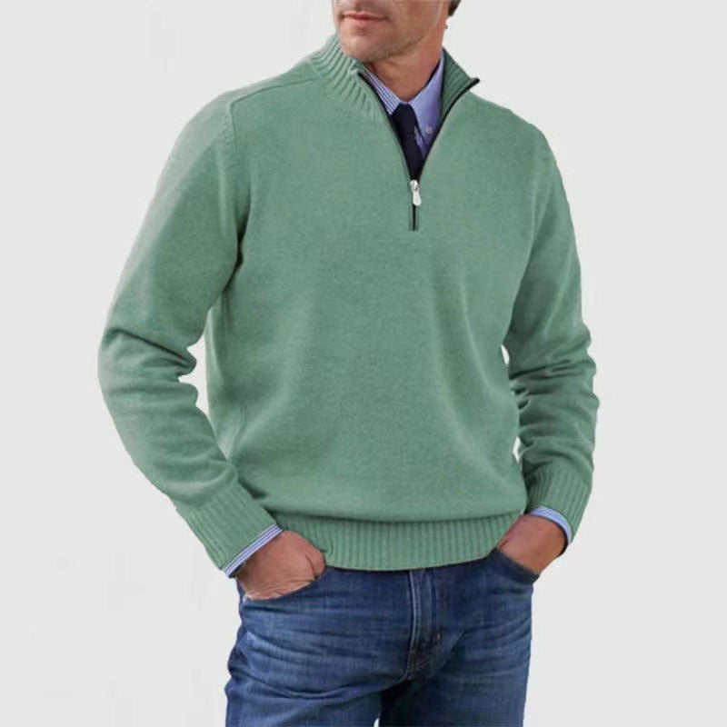 Peywa Men’s Stand Collar Zipper Sweater – Winter Knitted Long Sleeve