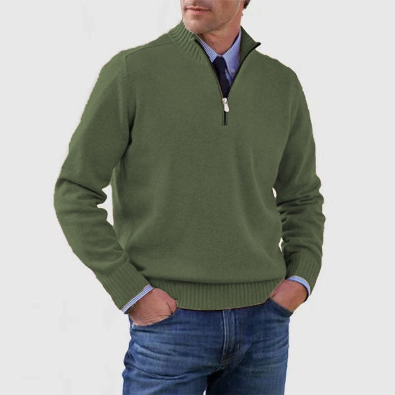 Peywa Men’s Stand Collar Zipper Sweater – Winter Knitted Long Sleeve