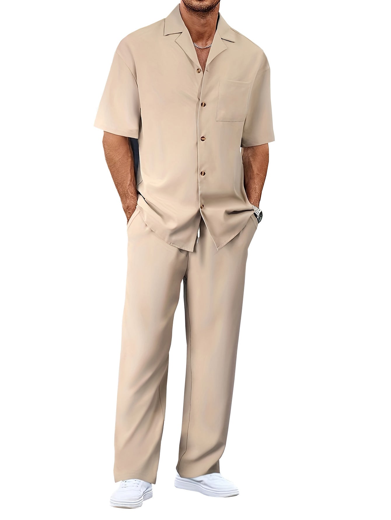 Peywa Men’s Summer Shirt & Trousers Set – Fashion Lapel Two-Piece Outfit