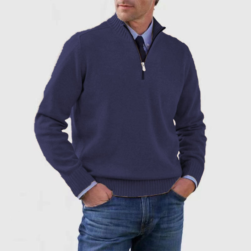 Peywa Men’s Stand Collar Zipper Sweater – Winter Knitted Long Sleeve