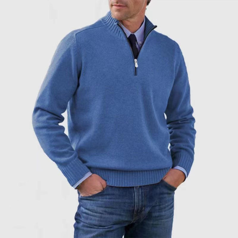 Peywa Men’s Stand Collar Zipper Sweater – Winter Knitted Long Sleeve