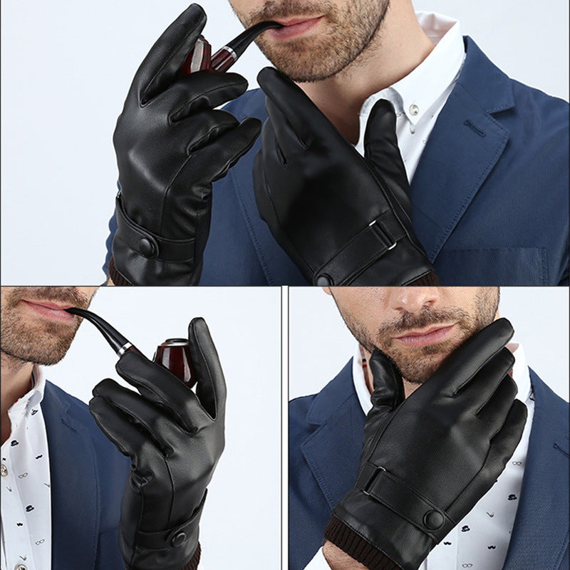 Men’s Winter Riding Gloves – Fleece Padded PU Motorcycle Gloves