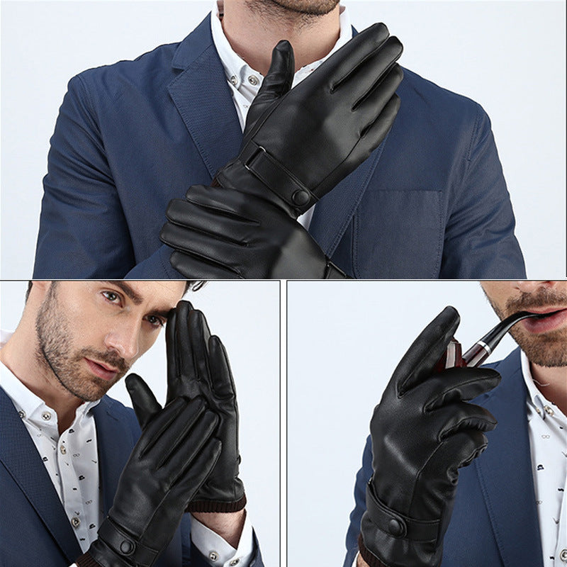 Men’s Winter Riding Gloves – Fleece Padded PU Motorcycle Gloves