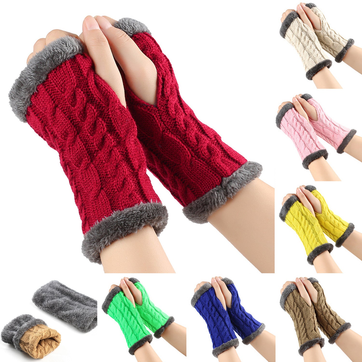 Women’s Winter Plush Fingerless Gloves – Thick Fleece Woolen Knit