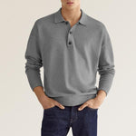 Men’s V-Neck Button Polo Shirt – Casual Autumn Long Sleeve Jacket