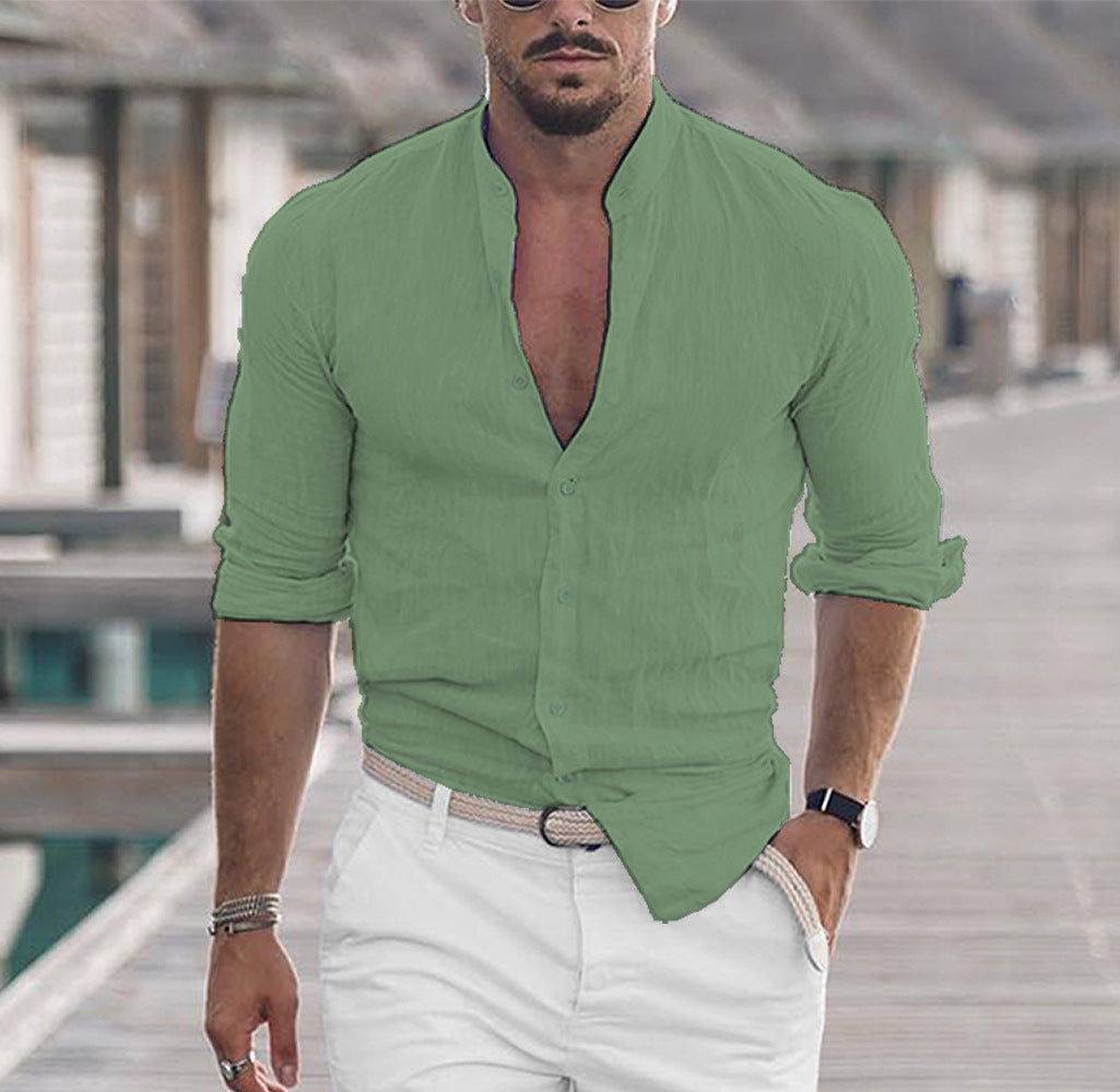 Men’s Long Sleeve Casual Shirt – Solid Color Button-Up Top