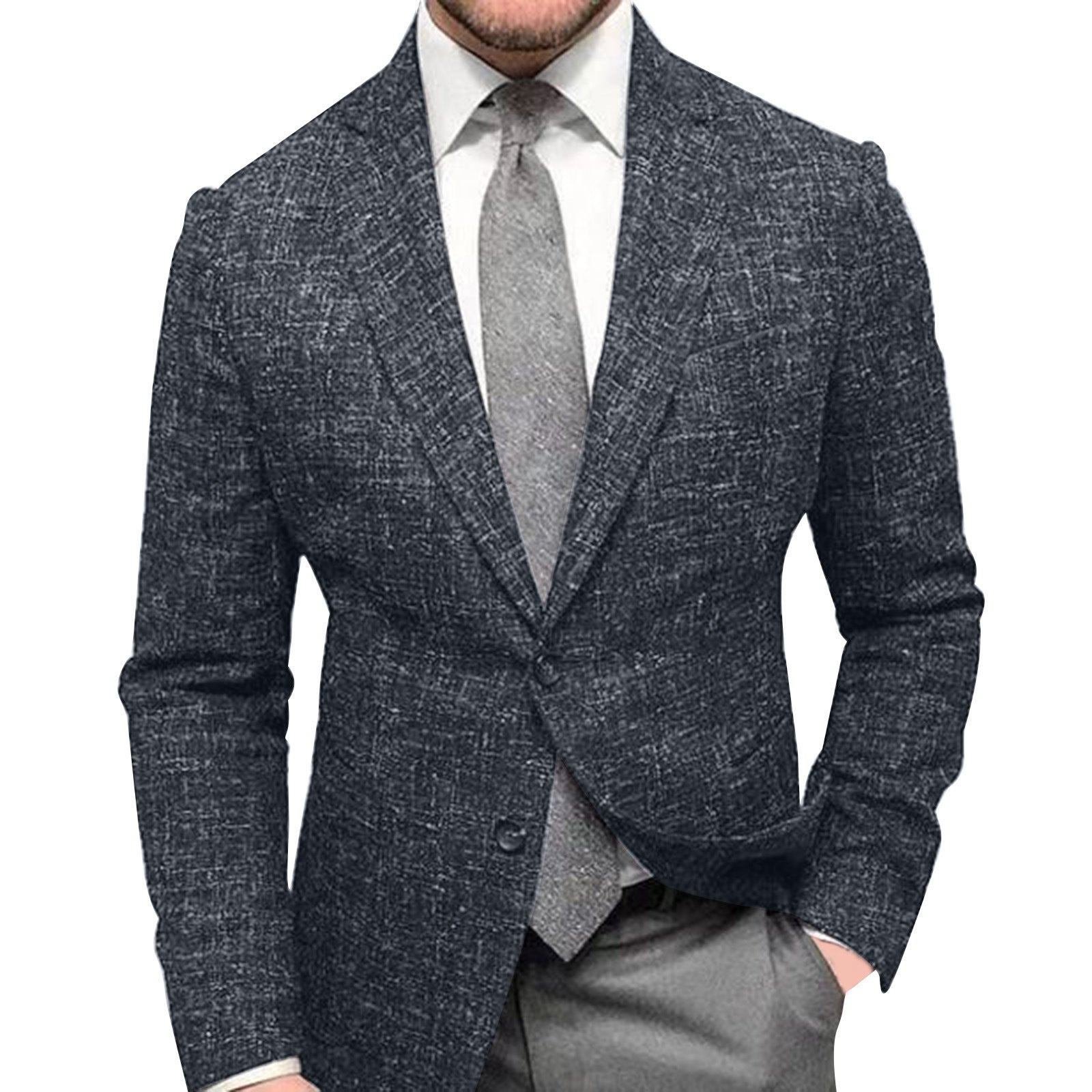 Men’s Plaid Lapel Suit Coat – Long Sleeve Business Blazer