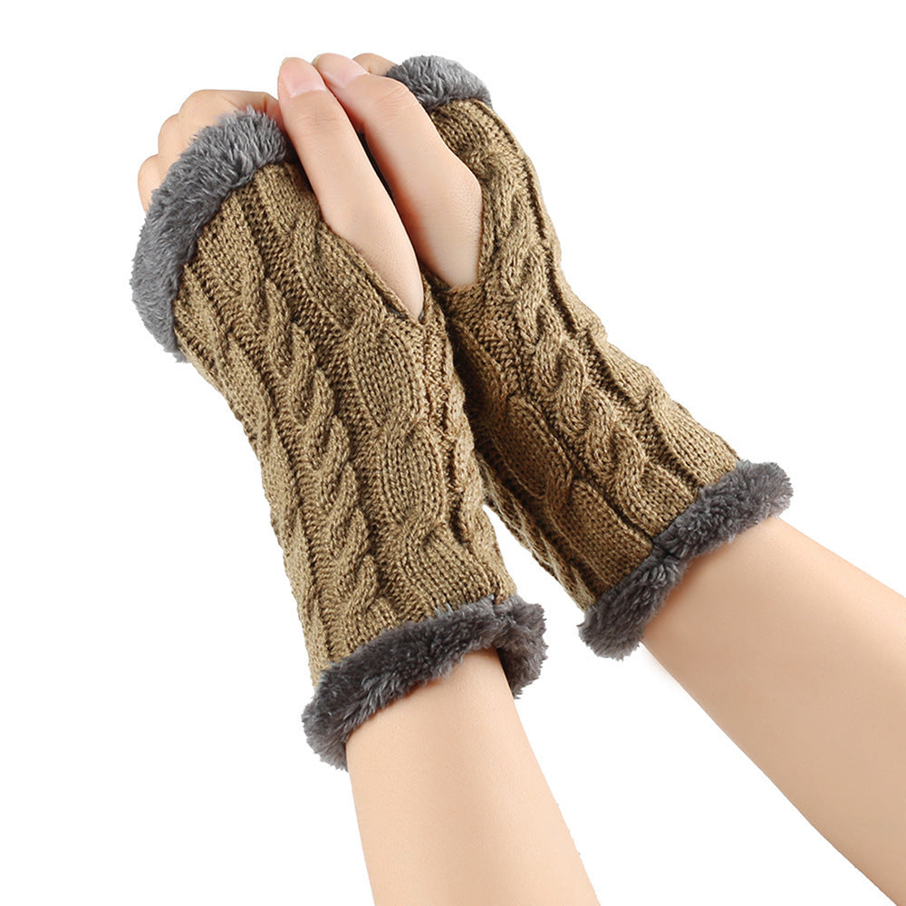 Women’s Winter Plush Fingerless Gloves – Thick Fleece Woolen Knit