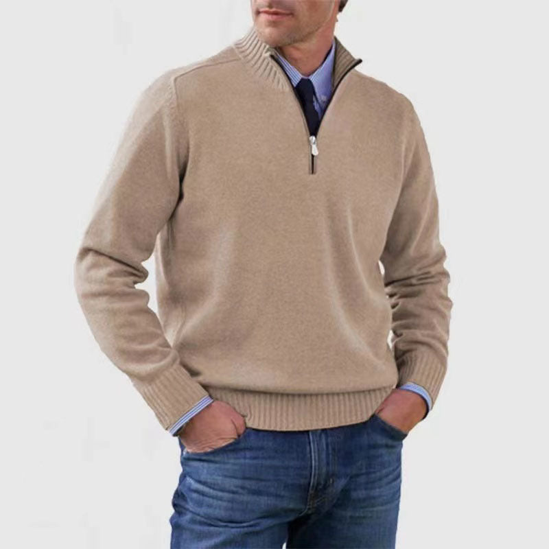 Peywa Men’s Stand Collar Zipper Sweater – Winter Knitted Long Sleeve
