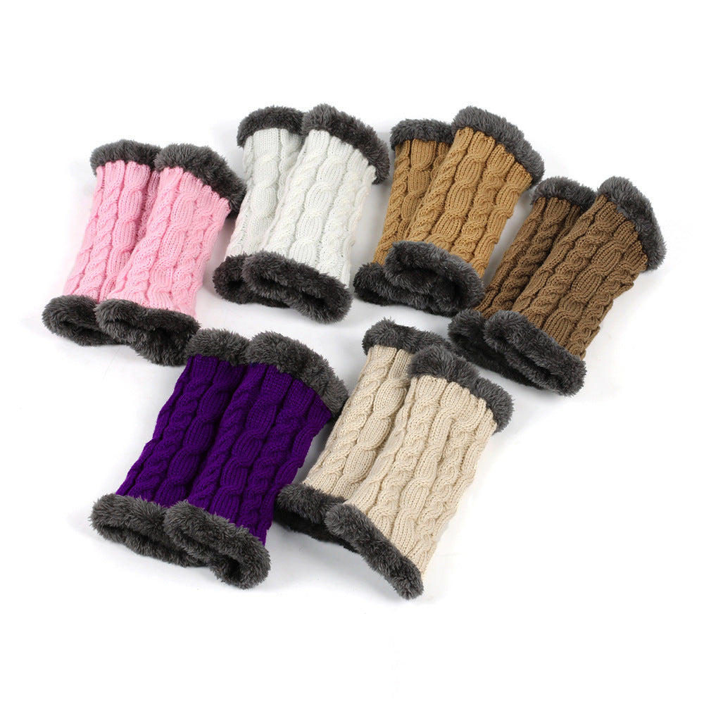 Women’s Winter Plush Fingerless Gloves – Thick Fleece Woolen Knit