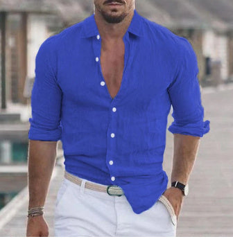 Men’s Long Sleeve Casual Shirt – Solid Color Button-Up Top