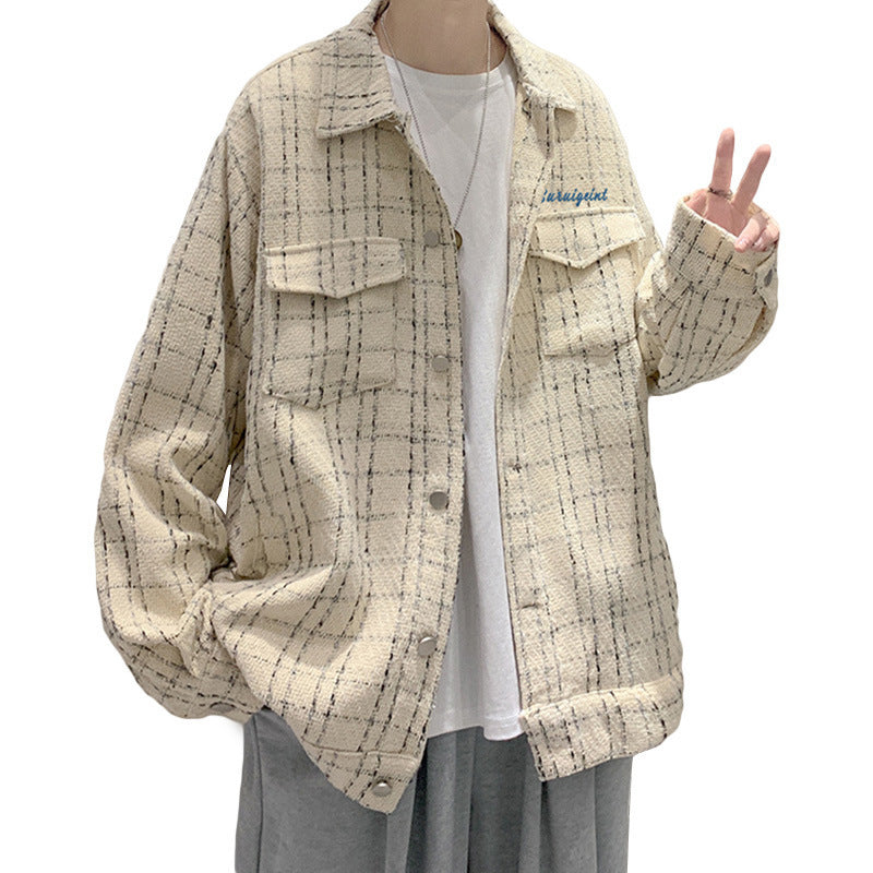 Peywa Casual Loose Plaid Coat – Korean Hong Kong Style for Men