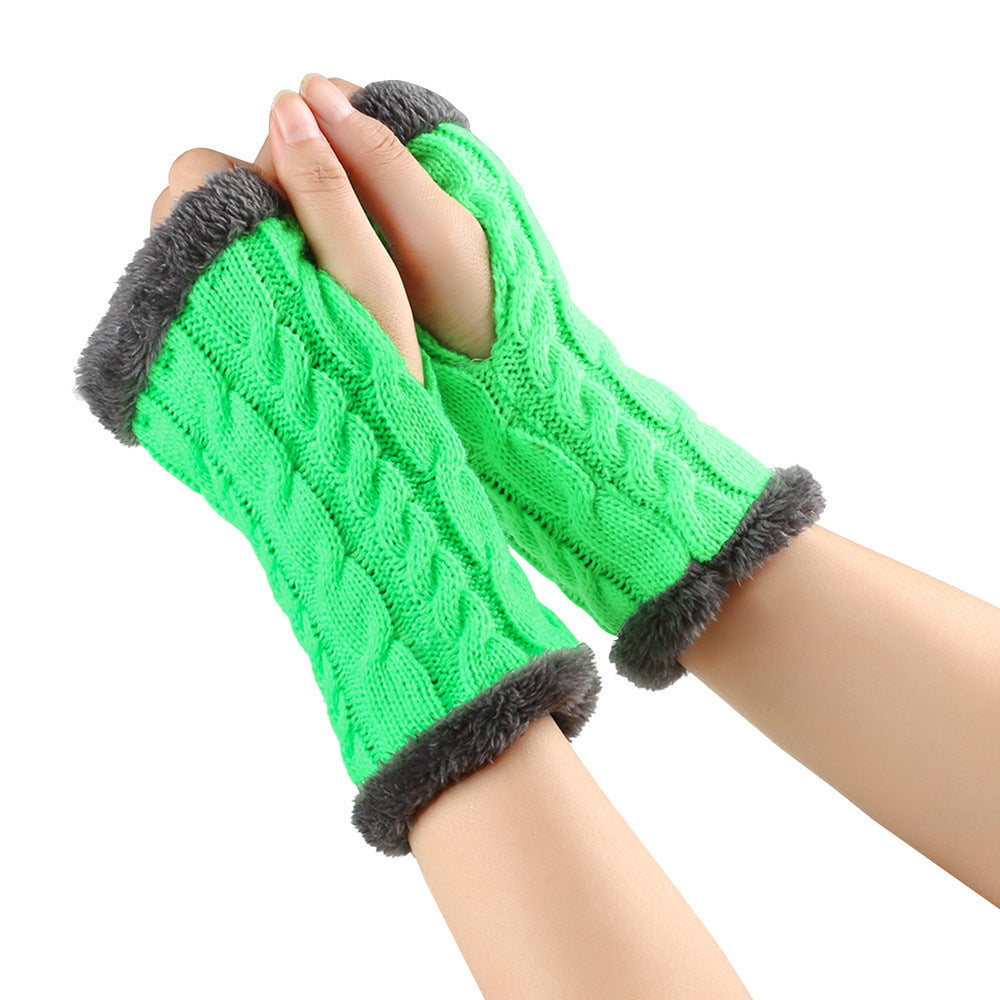 Women’s Winter Plush Fingerless Gloves – Thick Fleece Woolen Knit