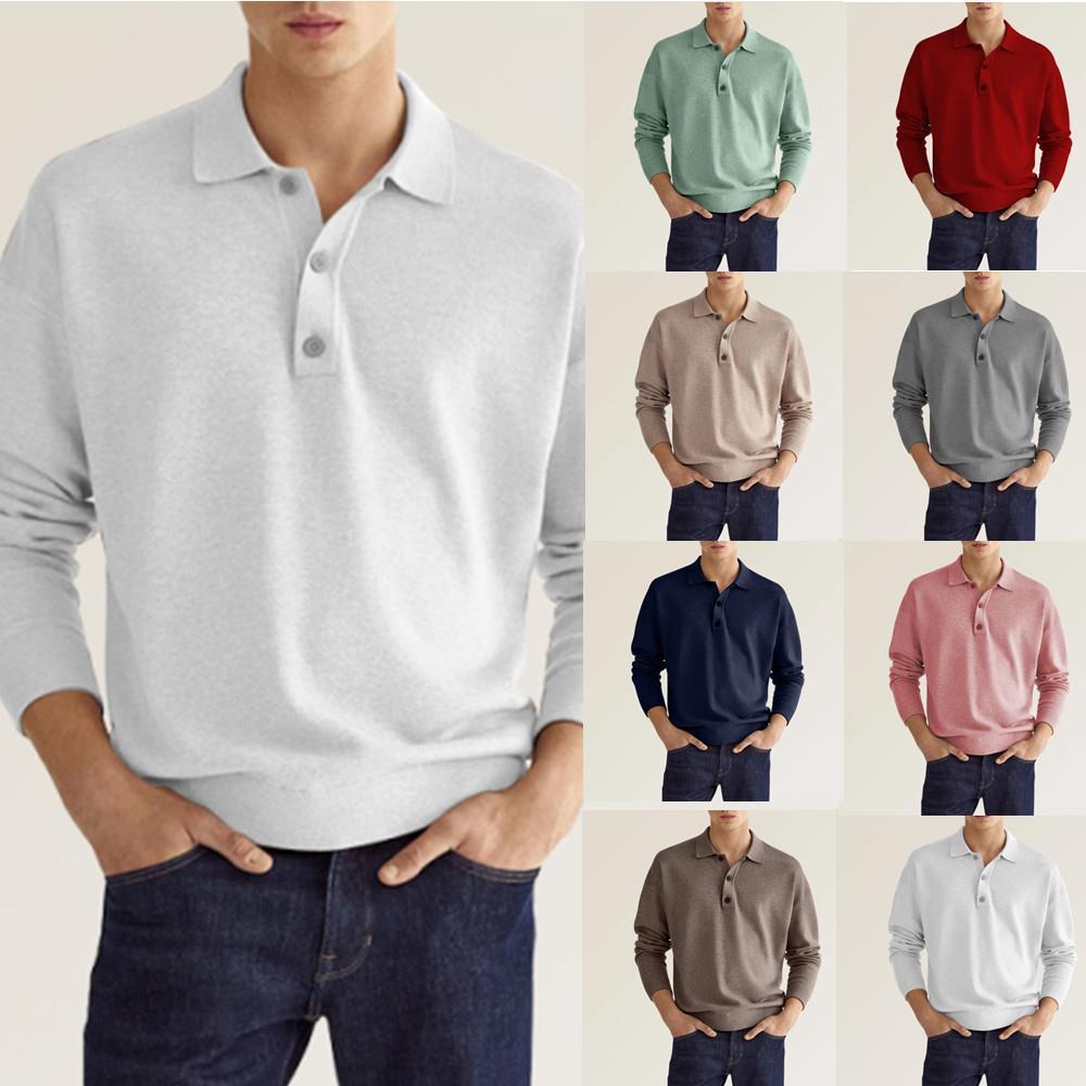 Men’s V-Neck Button Polo Shirt – Casual Autumn Long Sleeve Jacket