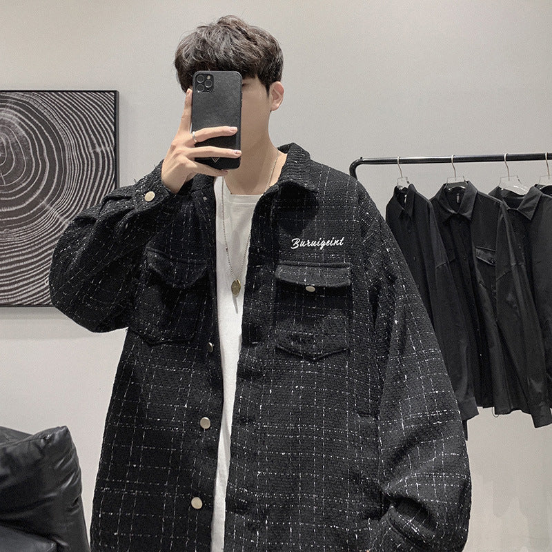 Peywa Casual Loose Plaid Coat – Korean Hong Kong Style for Men