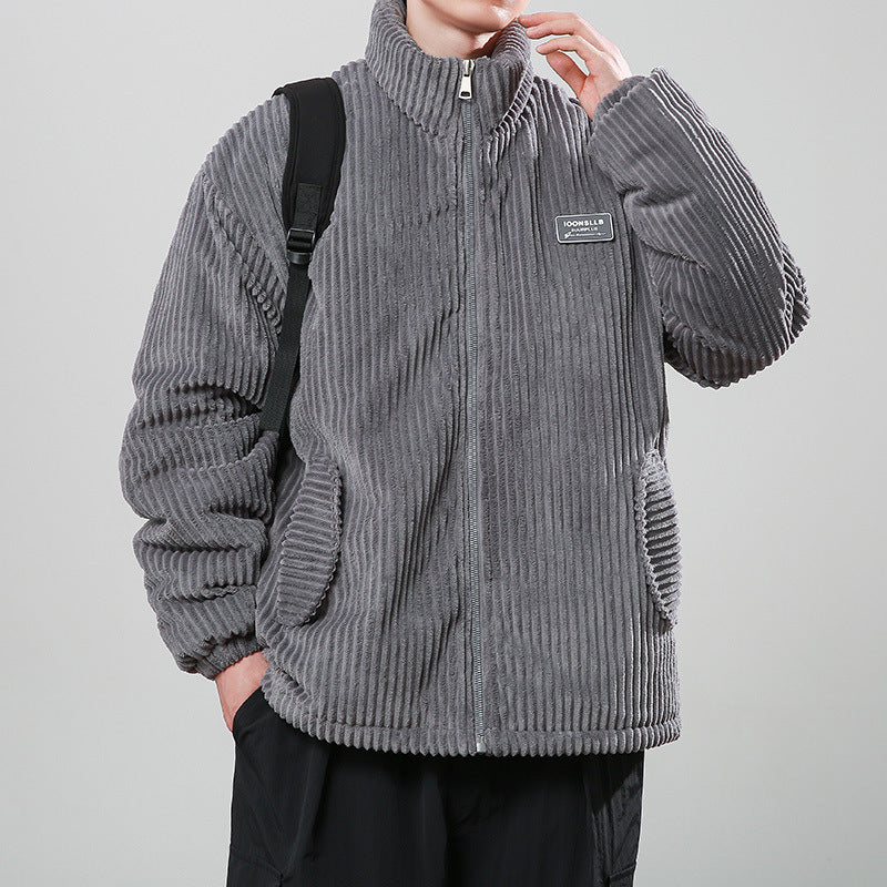 Men’s Corduroy Padded Coat – Warm Winter Stand Collar Jacket