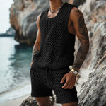 Men’s Vertical Pattern Suit – Slim Lapel Short Sleeve Shirt & Shorts