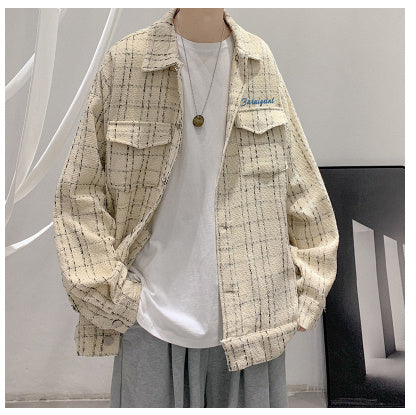 Peywa Casual Loose Plaid Coat – Korean Hong Kong Style for Men