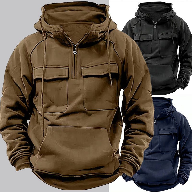 Men’s Zip-Up Hoodie – Casual Sports Sweatshirt with Drawstring & Pocket