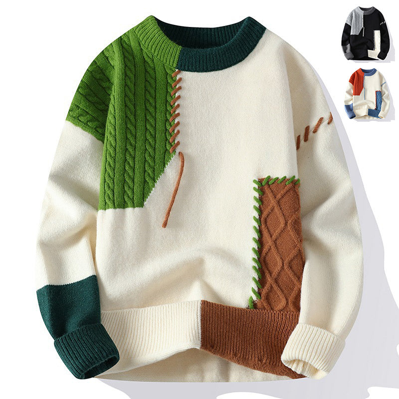 Men’s Colorblock Pullover Sweater – Winter Fashion Long Sleeve Top