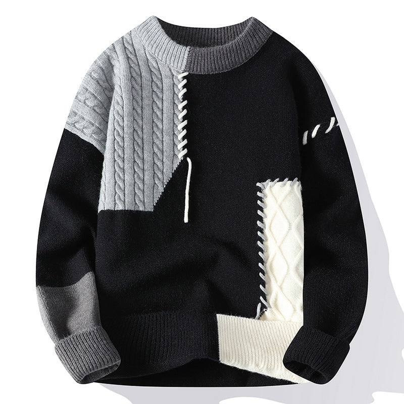 Men’s Colorblock Pullover Sweater – Winter Fashion Long Sleeve Top