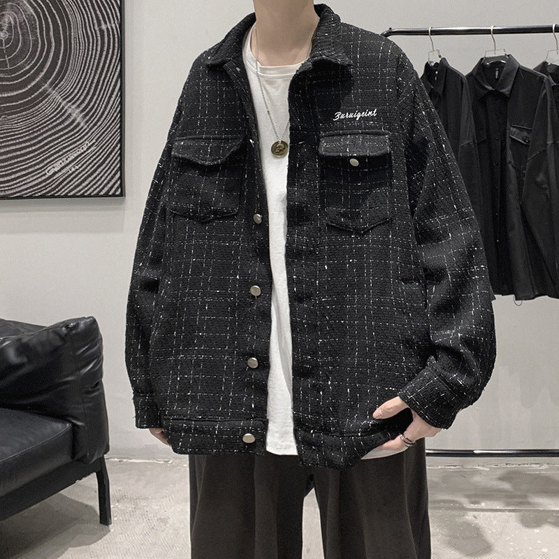 Peywa Casual Loose Plaid Coat – Korean Hong Kong Style for Men