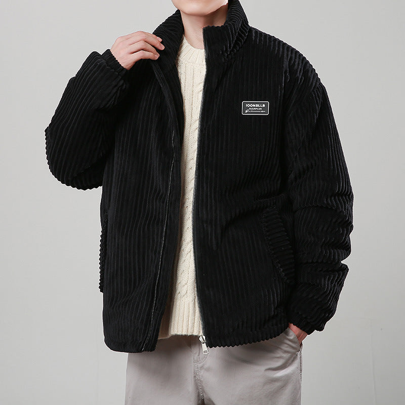 Men’s Corduroy Padded Coat – Warm Winter Stand Collar Jacket