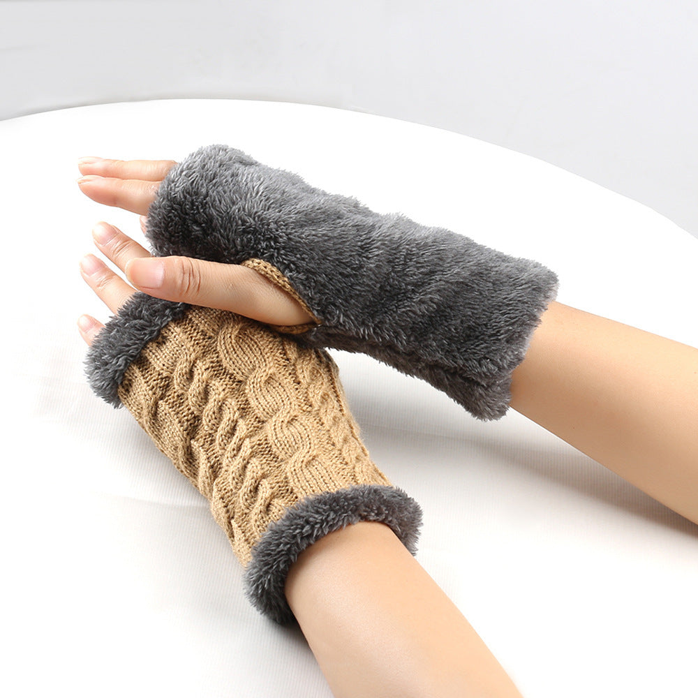 Women’s Winter Plush Fingerless Gloves – Thick Fleece Woolen Knit