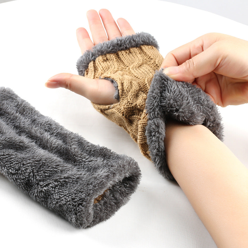 Women’s Winter Plush Fingerless Gloves – Thick Fleece Woolen Knit